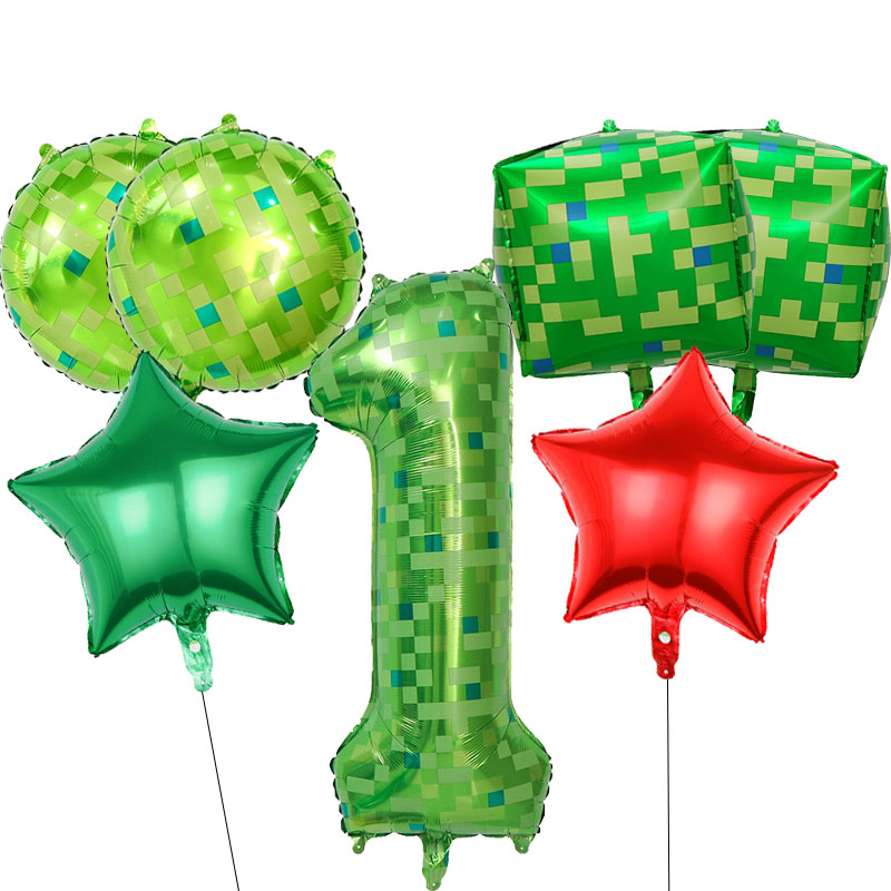 Party Games Gamecube - ชุดลูกโป่งธีมพิกเซล 7 ชิ้น สีเขียว ขนาด 40