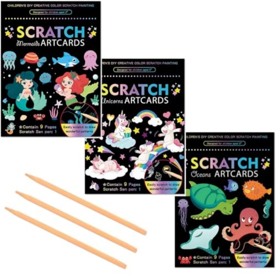 Book Party Games - ชุดกระดาษขูดลายวิเศษ 3 เล่ม พร้อมปากกาขูด 3 ด้าม