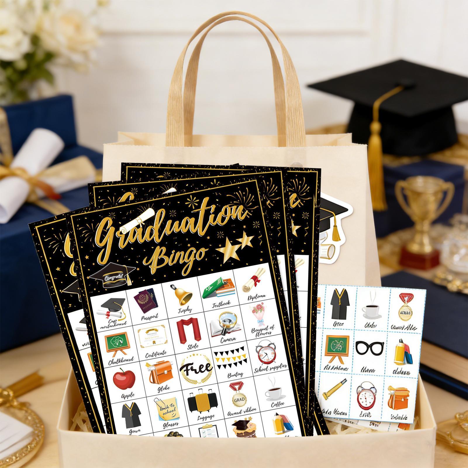 Party Games College - การ์ดเกมบิงโกสำหรับงานรับปริญญา 24 คน ชุดอุปกรณ์งานเลี้ยงรับปริญญาสำหรับเพื่อนร่วมชั้น มหาวิทยาลัย โรงเรียนมัธยม