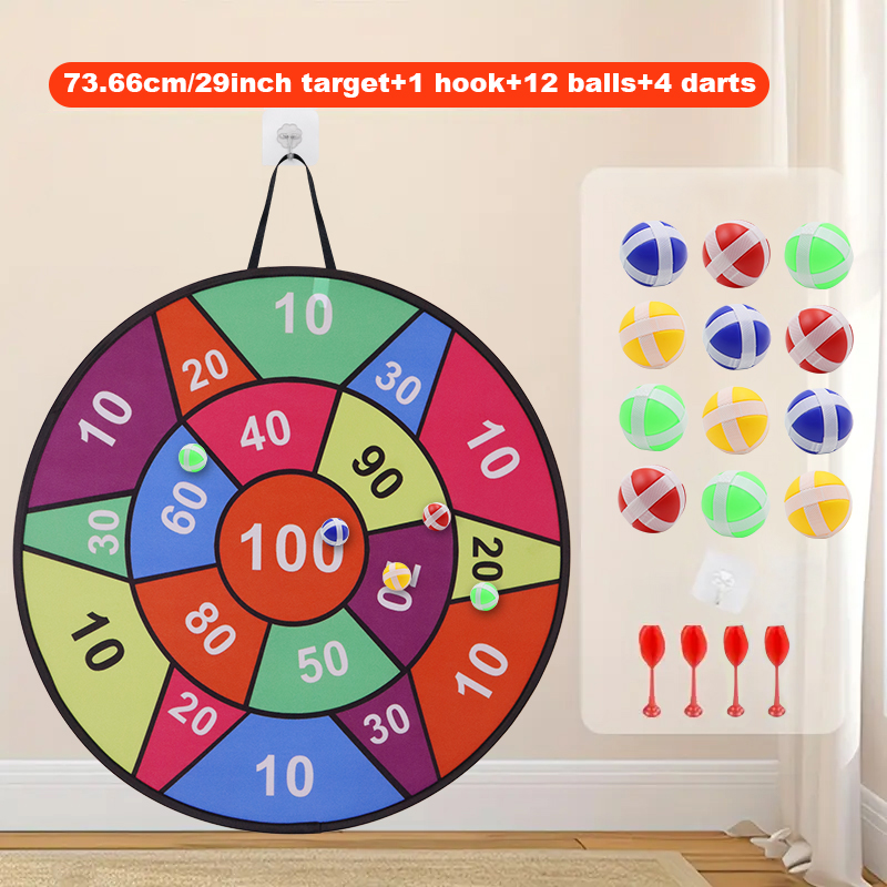 Party Games Indoor For 6 12 Year Olds - กระดานปาลูกดอกแบบเหนียว - 12 ลูกบอล+4 ลูกดอก เหมาะสำหรับเกมครอบครัวทั้งในร่มและกลางแจ้ง