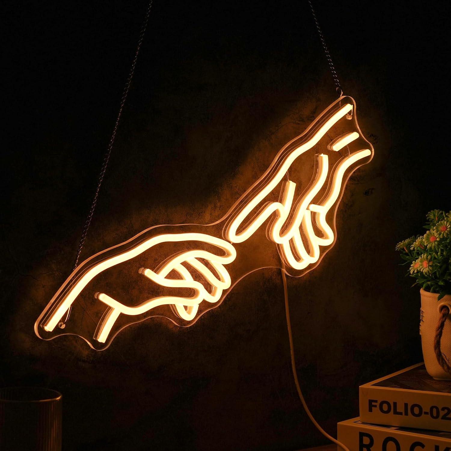 Party Games Shop - ป้ายไฟนีออนรูปมือพระเจ้า ไฟ LED ปรับความสว่างได้ผ่าน USB สำหรับห้องเกม