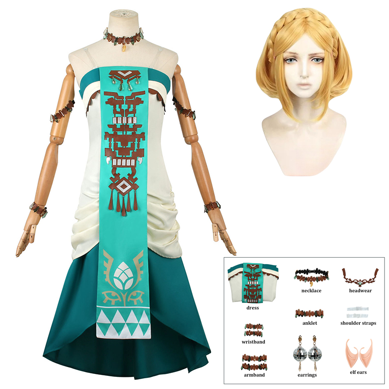 Zelda Party Games - เจ้าหญิงเซลด้าคอสเพลย์เครื่องแต่งกายวิกผมผู้หญิงฮาโลวีนปาร์ตี้คาร์นิวัลคอมมิคคอนเล่นบทบาทชุดเครื่องแต่งกาย