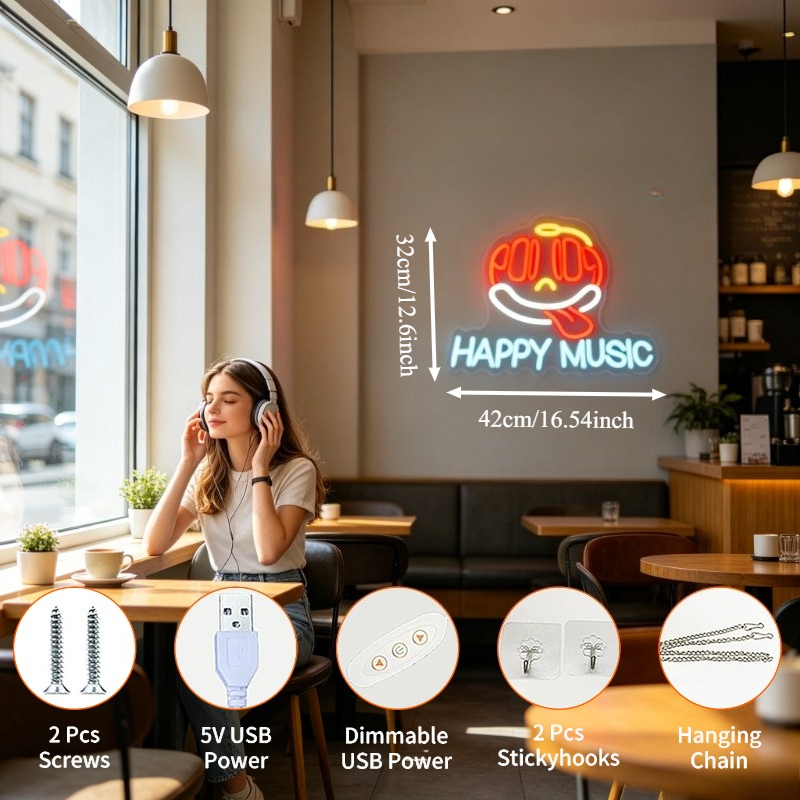 ป้ายไฟนีออน Happy Music ไฟ LED - Party Games Shop บทวิจารณ์และราคา